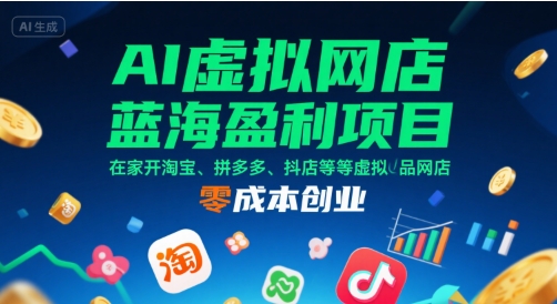 AI虚拟网店蓝海盈利项目，在家开淘宝、拼多多、抖店等虚拟品网店，零成本创业 - 副业联盟-副业联盟