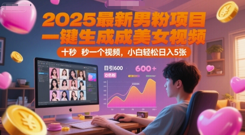 2025最新男粉项目，一键生成美女视频，日引600+色粉 十秒一个视频，小白轻松日入5张【揭秘】 - 副业联盟-副业联盟
