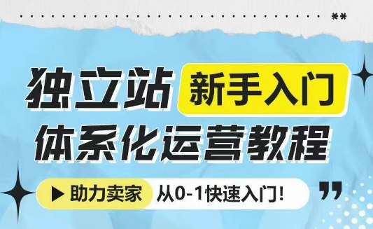独立站新手入门体系化运营教程，助力独立站卖家从0-1快速入门! - 副业联盟-副业联盟
