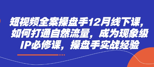 短视频全案操盘手12月线下课，如何打通自然流量，成为现象级IP必修课，操盘手实战经验 - 副业联盟-副业联盟
