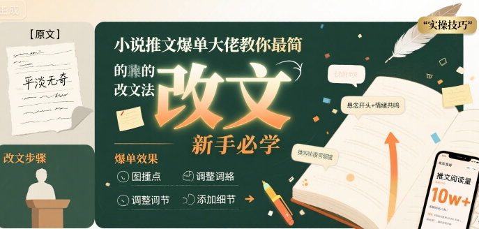 小说推文爆单大佬教你最简单的改文方法实操课，新手必学 - 副业联盟-副业联盟