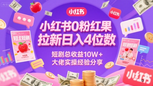小红书0粉红果短剧拉新日入4位，数短剧总收益10W+大佬实操经验分享 - 副业联盟-副业联盟