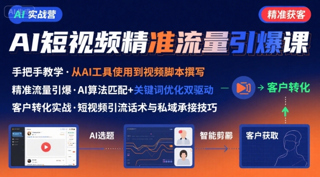 AI+短视频引爆精准客户实战营，手把手教你引爆Ai短视频精准流量 - 副业联盟-副业联盟