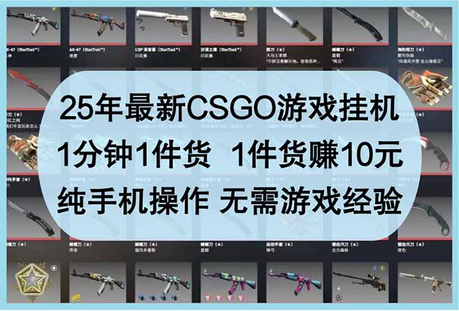 25年最新CSGO游戏挂机，1分钟1件货，1件货赚10元 纯手机操作 无需游戏经验 - 副业联盟-副业联盟
