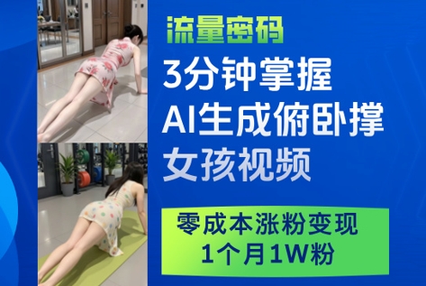 3分钟掌握AI生成俯卧撑女孩视频，零成本涨粉变现，1个月1W粉 - 副业联盟-副业联盟