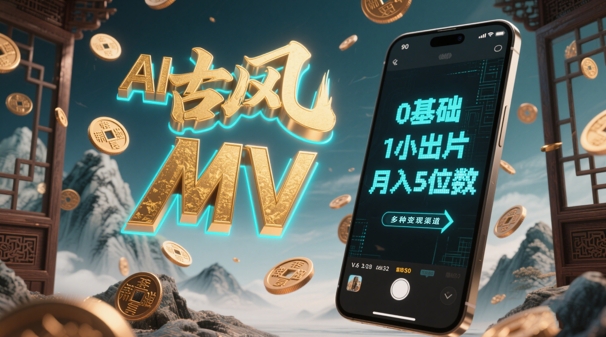 AI一键生成古风音乐MV，0剪辑基础1小时出片，多种变现渠道，一部手机月入5位数 - 副业联盟-副业联盟