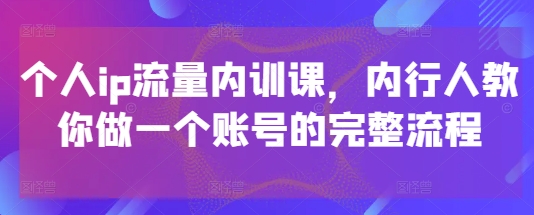 个人ip流量内训课，内行人教你做一个账号的完整流程 - 副业联盟-副业联盟