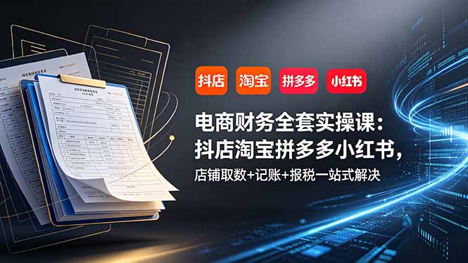 电商财务全套实操课：抖店淘宝拼多多小红书，店铺取数+记账+报税一站式解决|副业联盟