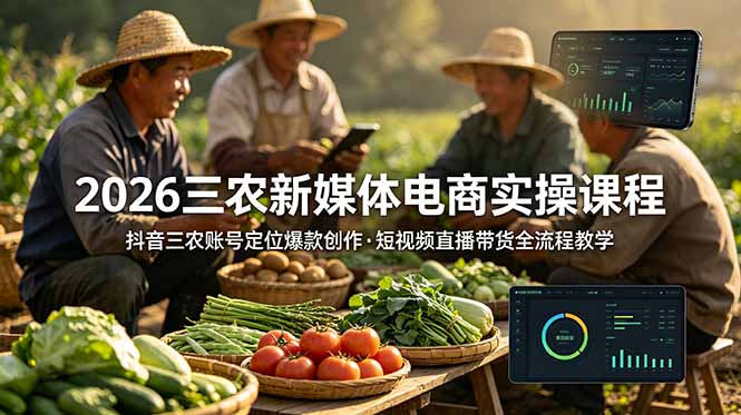 2026三农新媒体电商实操课程:抖音三农账号定位爆款创作,短视频直播带货全流程教学|副业联盟