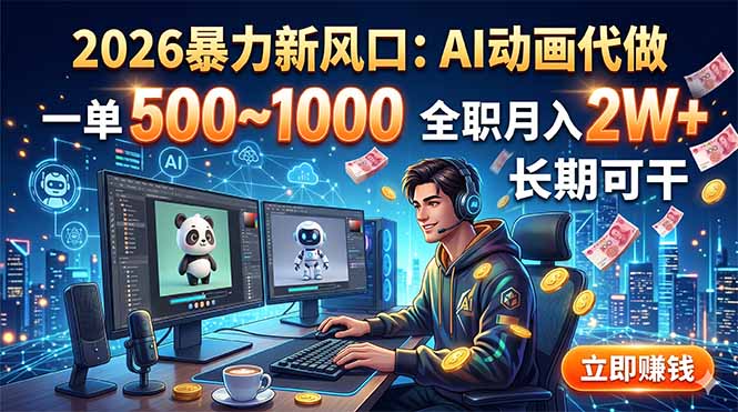 2026暴力新风口:AI动画代做,一单500~1000,全职月入2W+,长期可干|副业联盟