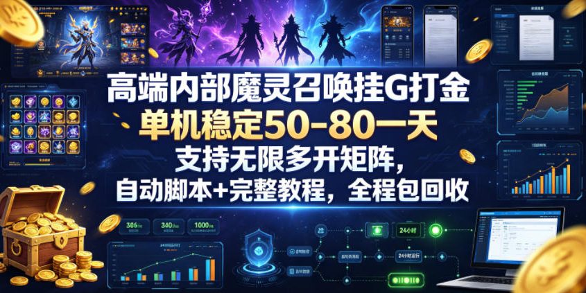 高端内部魔灵召唤挂G打金，单机稳定50-80一天，支持无限多开矩阵，自动脚本+完整教程，全程包回收【揭秘】|副业联盟