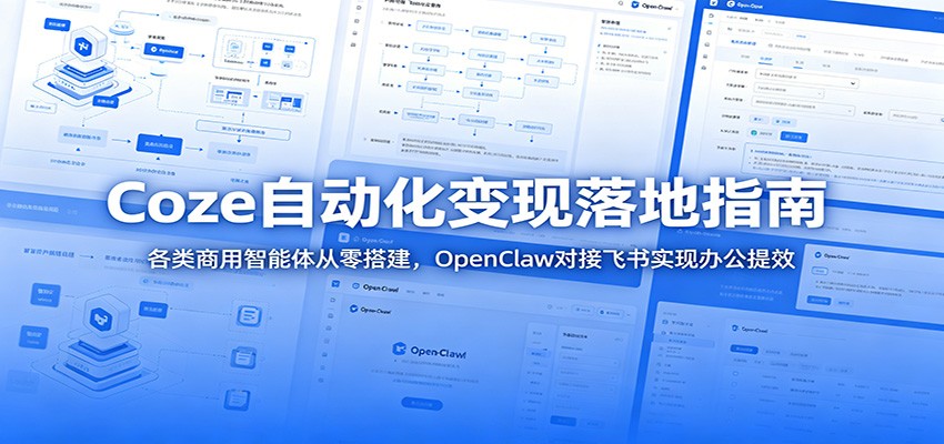 Coze自动化变现落地指南:各类商用智能体从零搭建,OpenClaw对接飞书实现办公提效|副业联盟