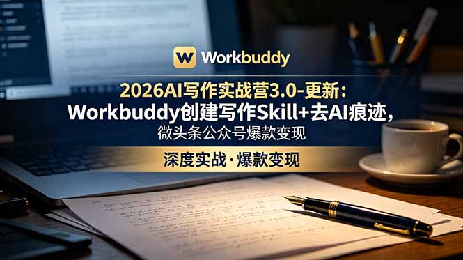 2026AI写作实战营3.0-更新:Workbuddy创建写作Skill+去AI痕迹,微头条公众号爆款变现|副业联盟