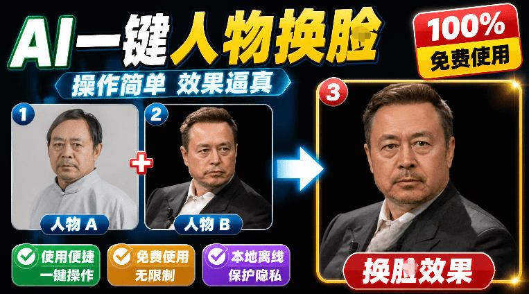 纯离线本地运行!AI一键人物lian部替换软件,支持图片换lian,效果逼真,最便捷换lian工具FaceSwap|副业联盟