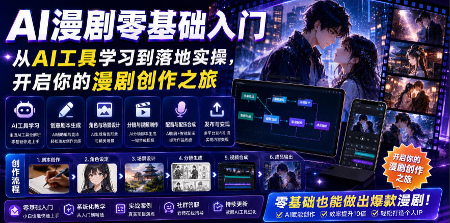 AI漫剧零基础入门,从AI工具学习到落地实操,开启你的漫剧创作之旅|副业联盟