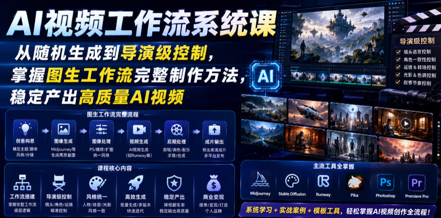 AI视频工作流系统课,从随机生成到导演级控制,掌握图生工作流完整制作方法,稳定产出高质量AI视频|副业联盟