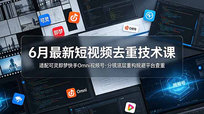 6月最新短视频去重技术课,适配可灵即梦快手Omni视频号,分镜底层重构规避平台查重|副业联盟