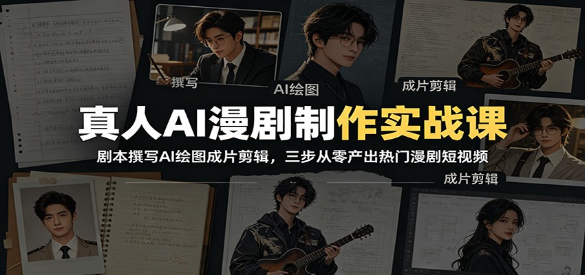 真人AI漫剧制作实战课:剧本撰写AI绘图成片剪辑,三步从零产出热门漫剧短视频|副业联盟