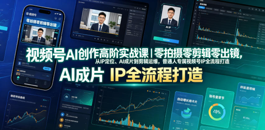 视频号AI创作高阶实战课|零拍摄零剪辑零出镜,从IP定位、AI成片到剪辑运维,普通人专属视频号IP全流程打造|副业联盟
