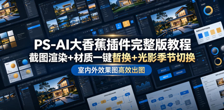 PS-AI大香蕉插件完整版教程，截图渲染+材质一键替换+光影季节切换，室内外效果图高效出图高阶课程 - 副业联盟|副业联盟