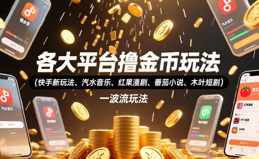 各大平台撸金币玩法(快手新玩法、汽水音乐、红果漫剧、番茄小说、木叶短剧),一波流玩法(收费398元的教程)|副业联盟
