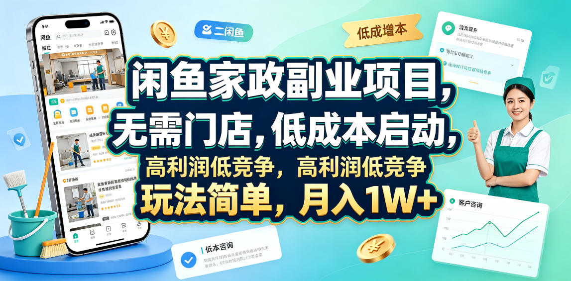 闲鱼家政副业项目，无需门店，低成本启动，高利润低竞争，玩法简单，月入1W+ - 副业联盟|副业联盟