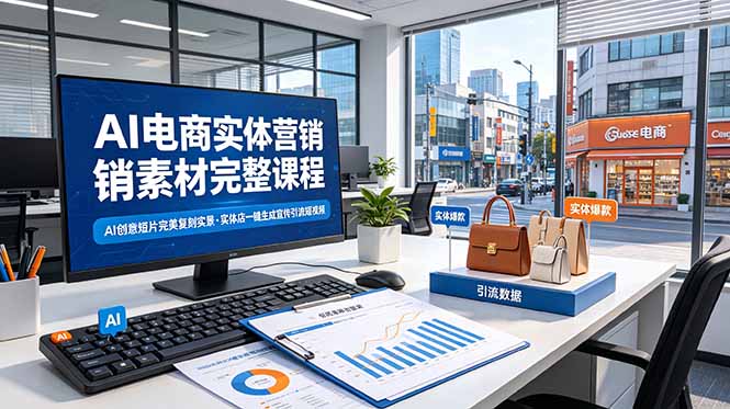 AI电商实体营销素材完整课程,AI创意短片完美复刻实景,实体店一键生成宣传引流短视频|副业联盟