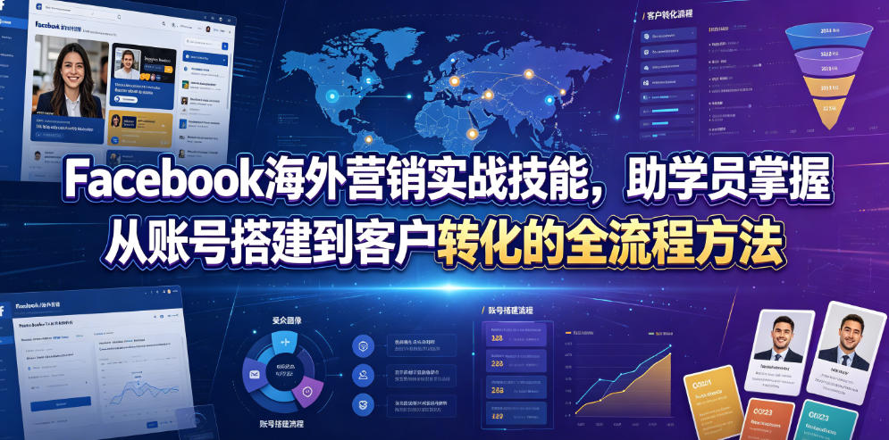 Facebook海外营销实战技能,助学员掌握从账号搭建到客户转化的全流程方法|副业联盟