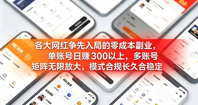 各大网红争先入局的零成本副业,单账号日赚 300 以上,多号矩阵可放大,模式合规长久稳定!|副业联盟