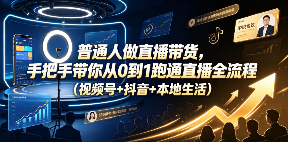 普通人做直播带货,手把手带你从0到1跑通直播全流程(视频号+抖音+本地生活)|副业联盟
