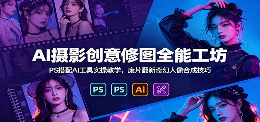 AI摄影创意修图全能工坊:PS搭配AI工具实操教学,废片翻新奇幻人像合成技巧|副业联盟