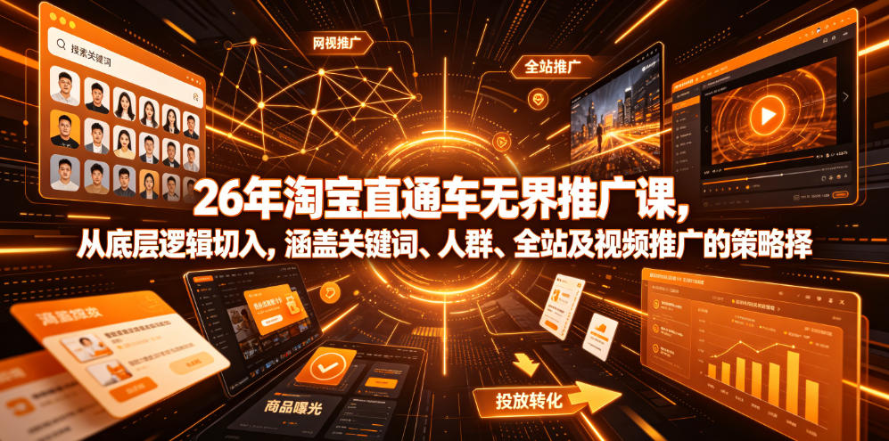 26年淘宝直通车无界推广课,从底层逻辑切入,涵盖关键词、人群、全站及视频推广的策略选择|副业联盟