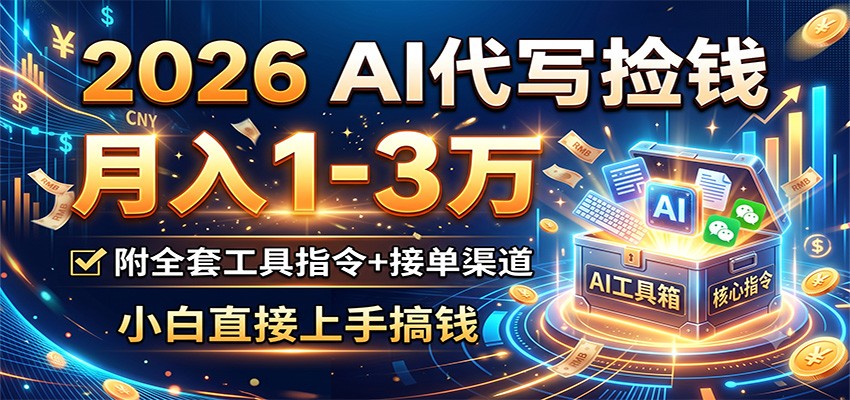 2026 AI代写捡钱,月入1-3万,附全套工具指令+接单渠道,小白直接上手搞钱|副业联盟