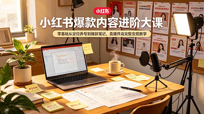 小红书爆款内容进阶大课,零基础从定位养号到爆款笔记,直播开店完整变现教学|副业联盟