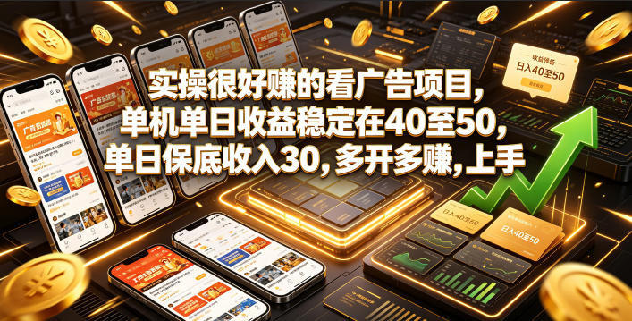 实操很好賺的看广告项目,单机单日收益稳定在40至50,单日保底收入30,多开多賺,上手就能变现【揭秘】|副业联盟