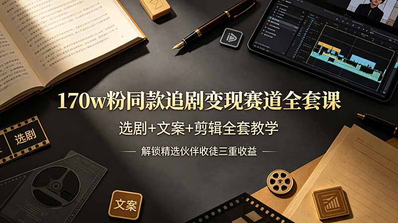 170w粉博主同款追剧变现赛道全套课,选剧+文案+剪辑全套教学,解锁精选伙伴收徒三重收益|副业联盟