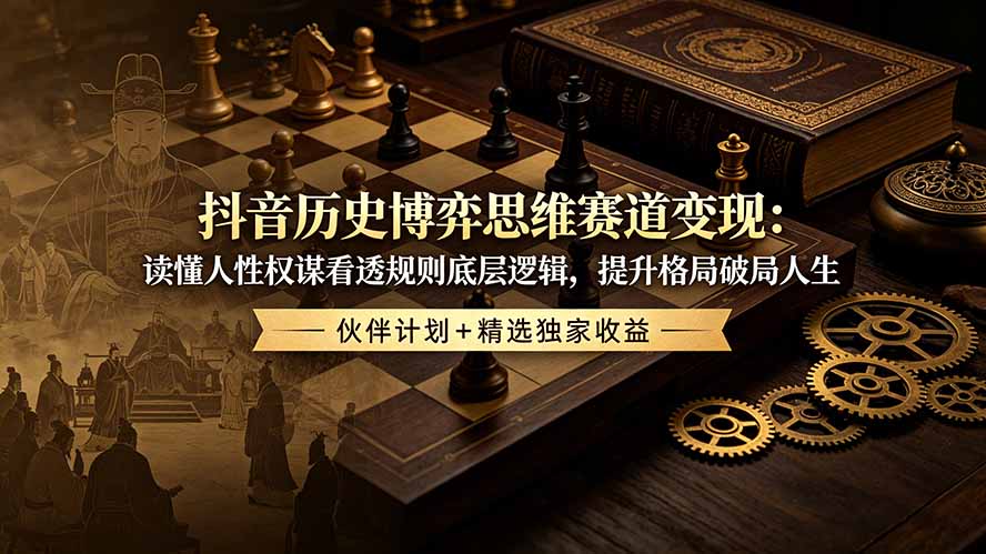 抖音历史博弈思维赛道变现:读懂人性权谋看透规则底层逻辑,提升格局破局人生,伙伴计划+精选独家收益|副业联盟