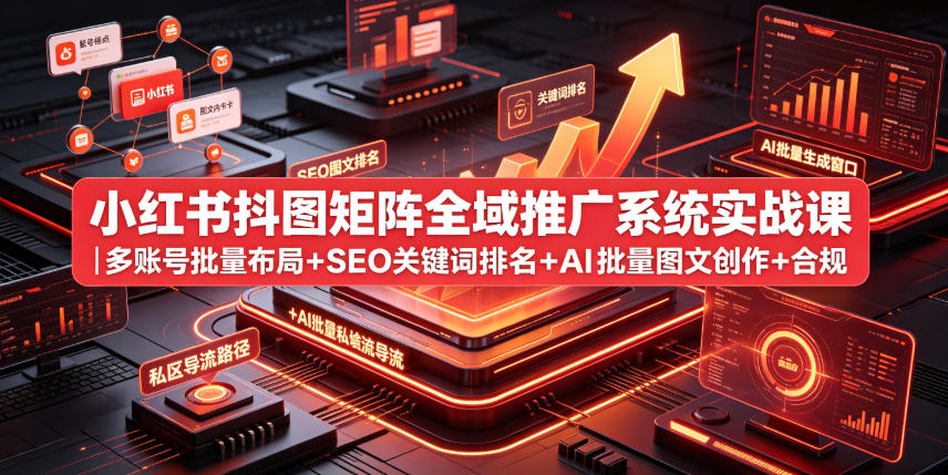 小红书抖图矩阵全域推广系统实战课｜多账号批量布局+SEO关键词排名+AI批量图文创作+合规私域导流完整落地教程|副业联盟