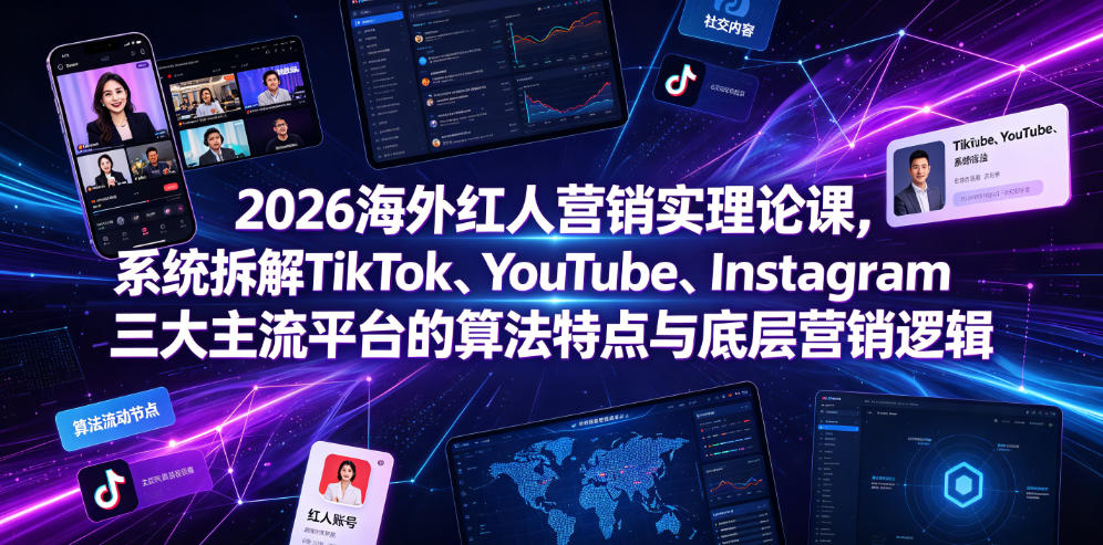 2026海外红人营销实理论课,系统拆解TikTok、YouTube、Instagram三大主流平台的算法特点与底层营销逻辑|副业联盟