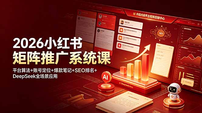2026小红书矩阵推广系统课:平台算法+账号定位+爆款笔记+SEO排名+DeepSeek全场景应用|副业联盟