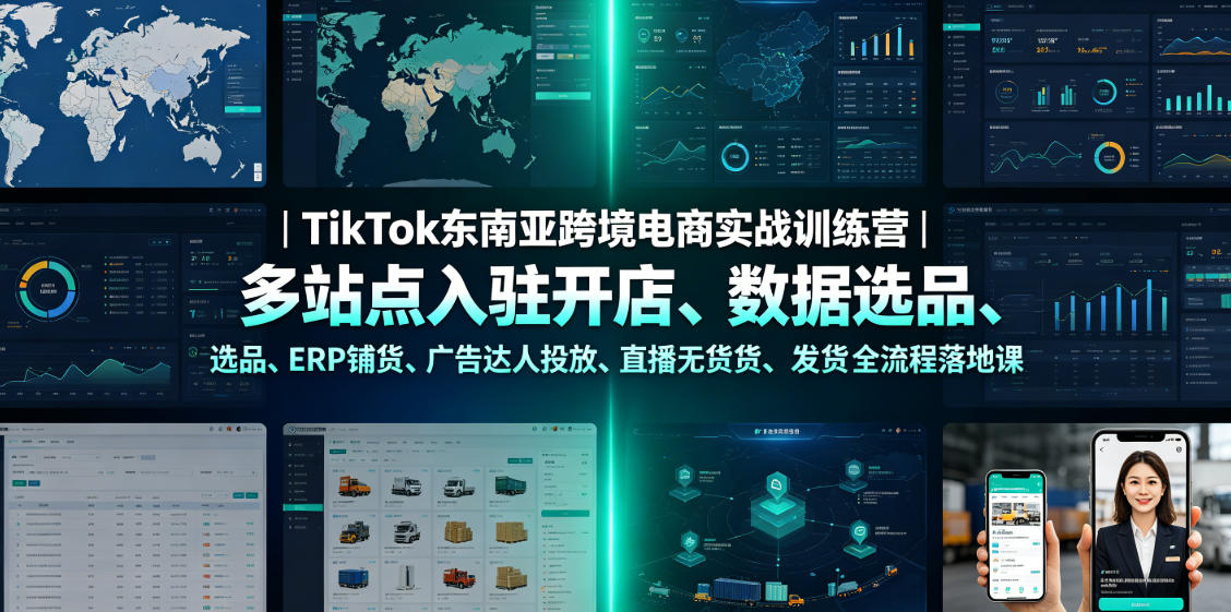 TikTok东南亚跨境电商实战训练营|多站点入驻开店、数据选品、ERP铺货、广告达人投放、直播无货源发货全流程落地课|副业联盟