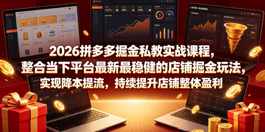 2026拼多多掘金私教实战课程,整合当下平台最新最稳健的店铺掘金玩法,实现降本提流,持续提升店铺整体盈利|副业联盟