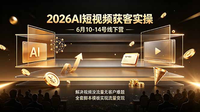 2026AI短视频获客实操6月10-14号线下营,解决视频没流量无客户难题,全套脚本模板实现流量变现|副业联盟