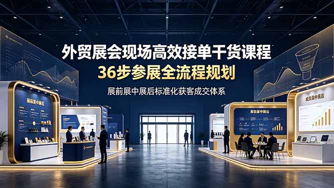 外贸展会现场高效接单干货课程,36步参展全流程规划,展前展中展后标准化获客成交体系|副业联盟