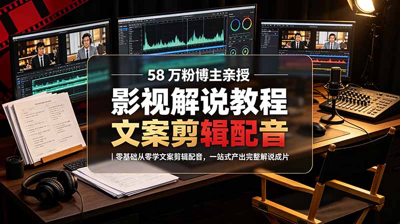 58 万粉博主荧幕春秋亲授影视解说教程|零基础从零学文案剪辑配音,一站式产出完整解说成片|副业联盟