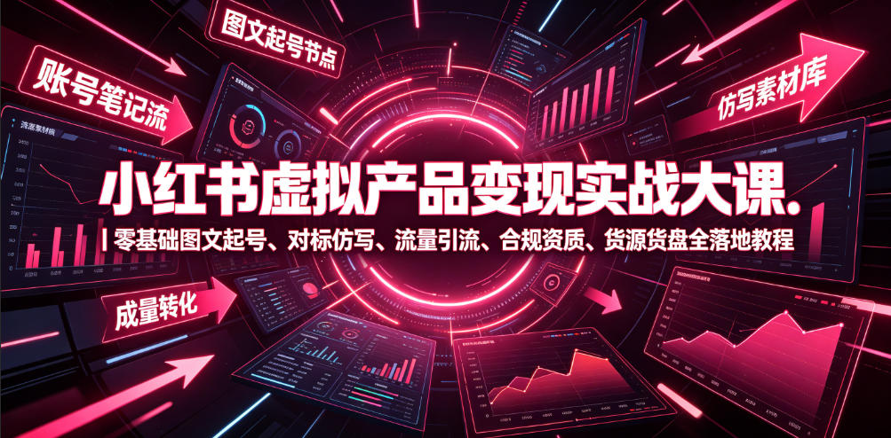 小红书虚拟产品变现实战大课｜零基础图文起号、对标仿写、流量引流、合规资质、货源货盘全落地教程 - 副业联盟|副业联盟