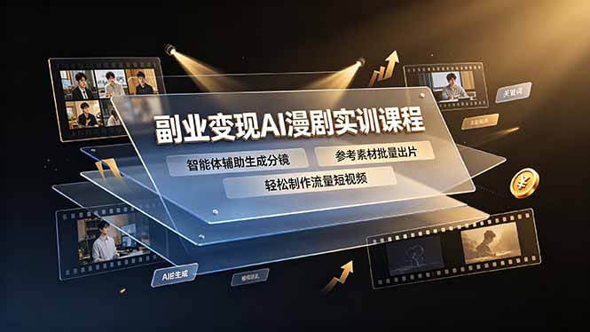 副业变现AI漫剧实训课程,智能体辅助生成分镜,参考素材批量出片,轻松制作流量短视频|副业联盟