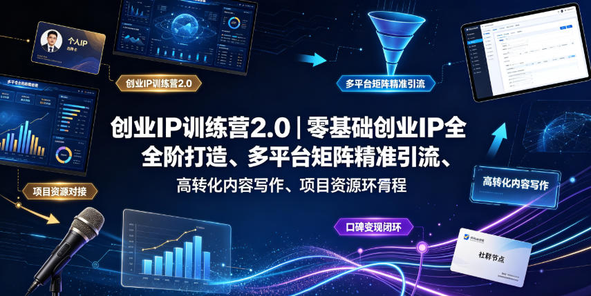 创业IP训练营2.0｜零基础创业IP全阶打造、多平台矩阵精准引流、高转化内容写作、项目资源对接与口碑变现闭环课程|副业联盟
