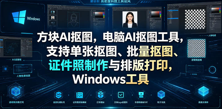 方块AI抠图,电脑AI抠图工具,支持单张抠图、批量抠图、证件照制作与排版打印,Windows工具|副业联盟