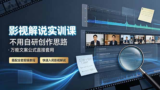 影视解说实训课:不用自研创作思路,万能文案公式直接套用,搭配全套剪辑教程,快速入局影视解说|副业联盟